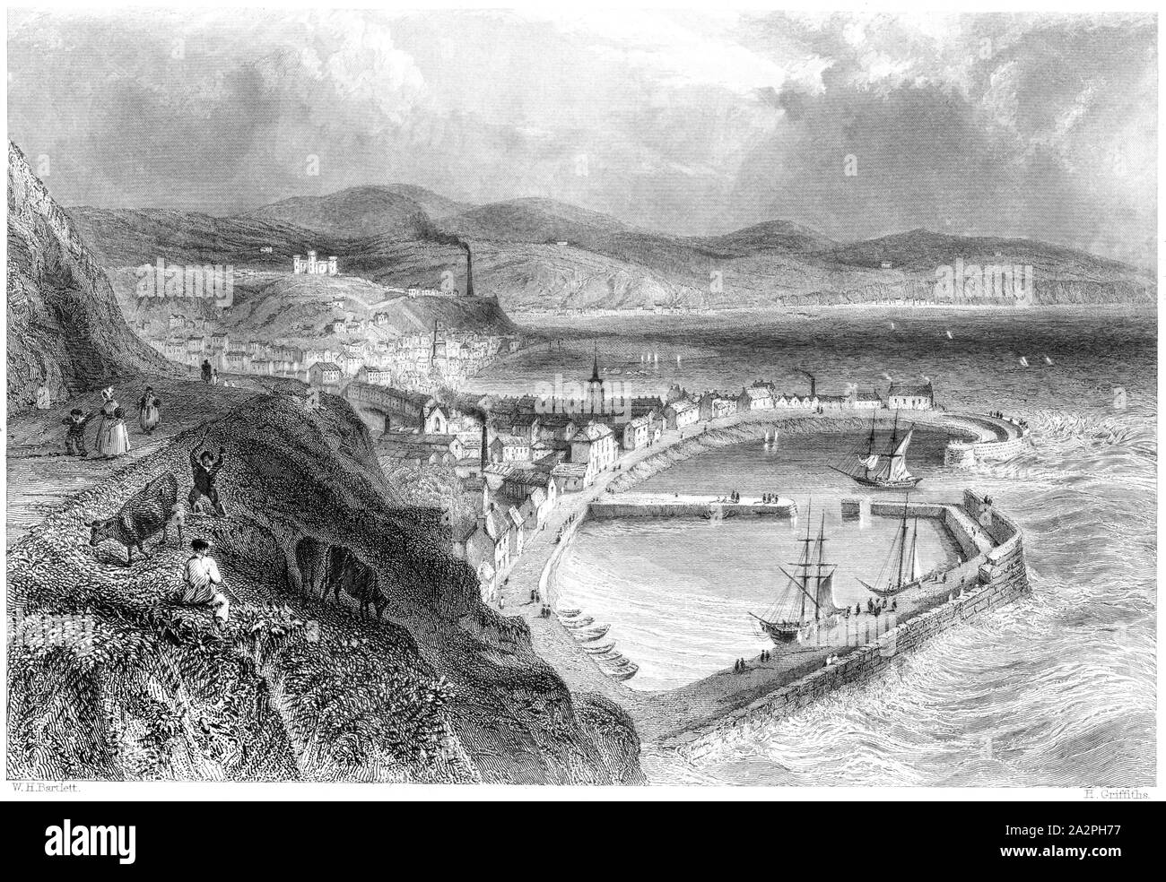 An engraving of Stonehaven scanned at high resolution from a book printed in 1842.  Believed copyright free. Stock Photo