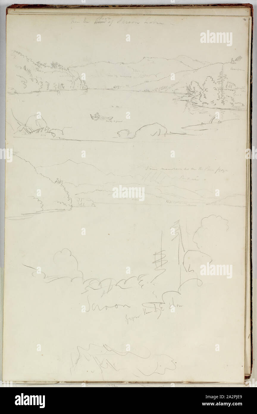 Thomas Cole, American, 1801-1848, From the Foot of Scroon Lake, ca. 1835, graphite pencil on off-white wove paper, Sheet: 9 11/16 × 14 3/16 inches (24.6 × 36 cm Stock Photo