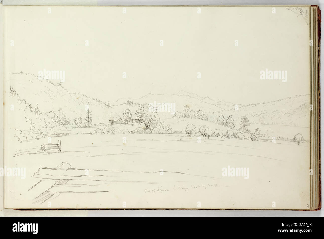 Thomas Cole, American, 1801-1848, Foot of Schroon Looking East by North, ca. 1835, graphite pencil on off-white wove paper, Sheet: 9 11/16 × 14 3/16 inches (24.6 × 36 cm Stock Photo