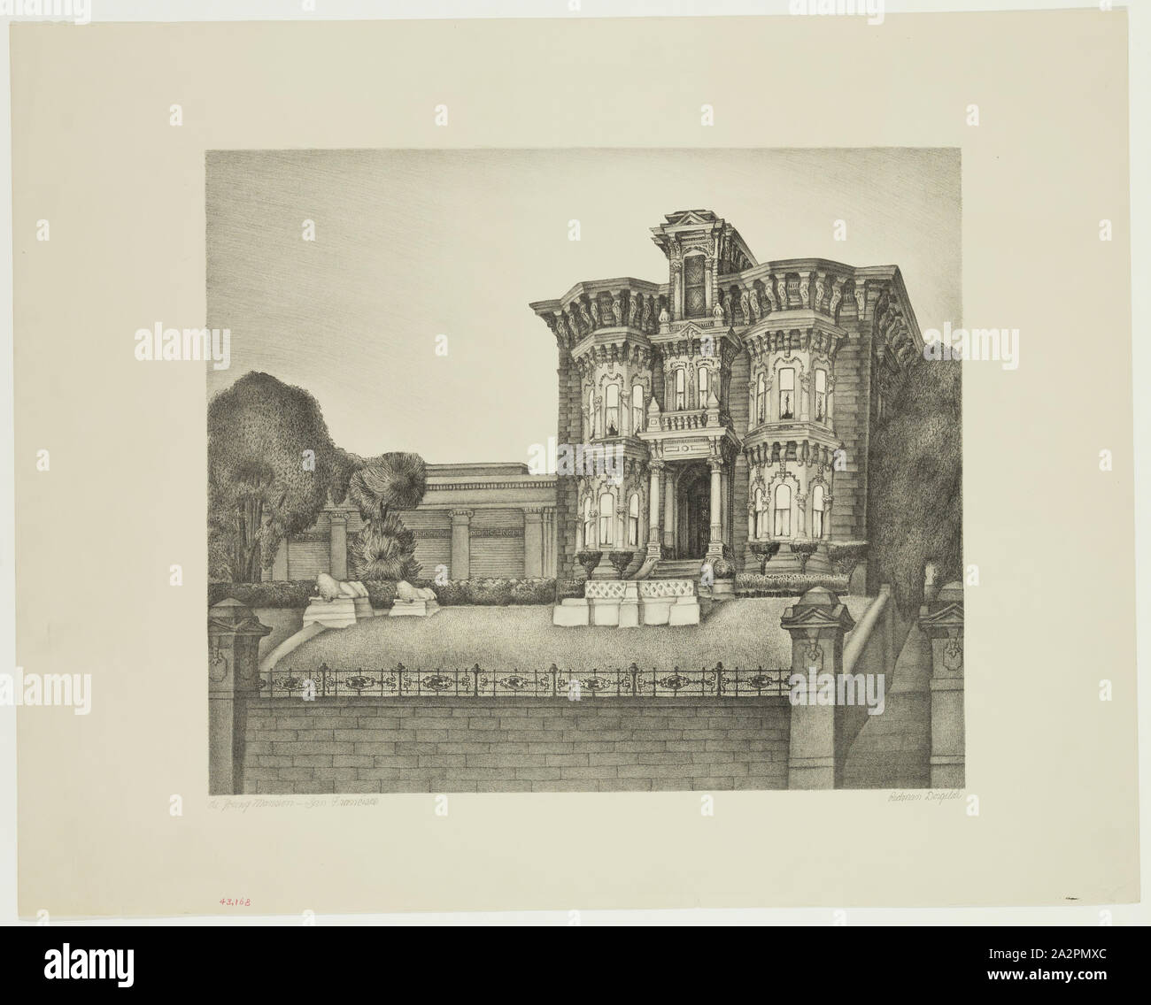 Marguerite Redman Dorgeloh, American, 1890-1944, De Young Mansion, San Francisco, between 1934 and 1943, lithograph printed in black ink on wove paper, Image: 11 1/2 × 13 1/2 inches (29.2 × 34.3 cm Stock Photo