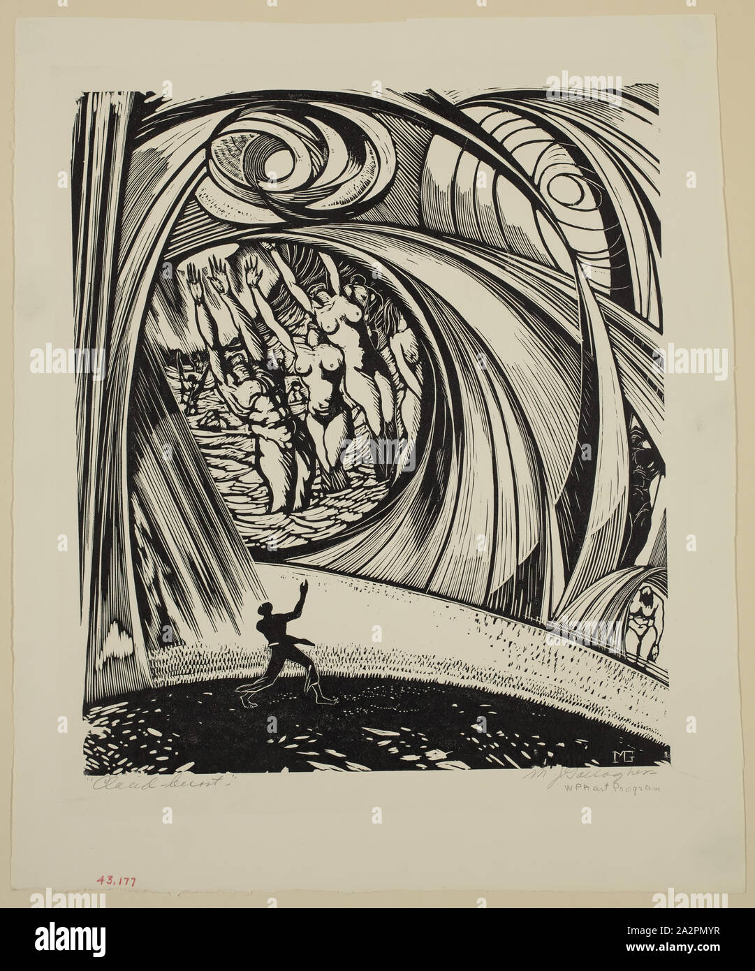 Michael J. Gallagher, American, born 1898, Cloud Burst, between 1934 and 1943, woodcut printed in black ink on wove paper, Image: 10 1/2 × 9 inches (26.7 × 22.9 cm Stock Photo