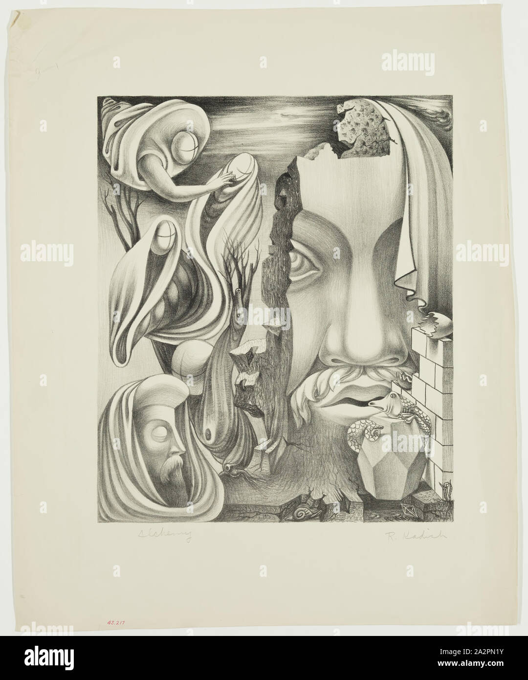 Reuben Kadish, American, 1913-1992, Alchemy, between 1934 and 1943, lithograph printed in black ink on wove paper, Image: 15 × 12 1/2 inches (38.1 × 31.8 cm Stock Photo