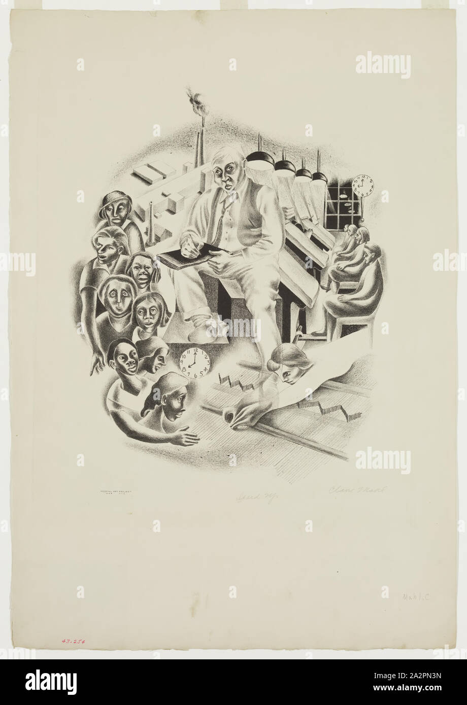 Claire Mahl, American, 1912-1988, Speed Up, ca. 1936, lithograph printed in black ink on wove paper, Image: 14 1/2 × 11 1/2 inches (36.8 × 29.2 cm Stock Photo