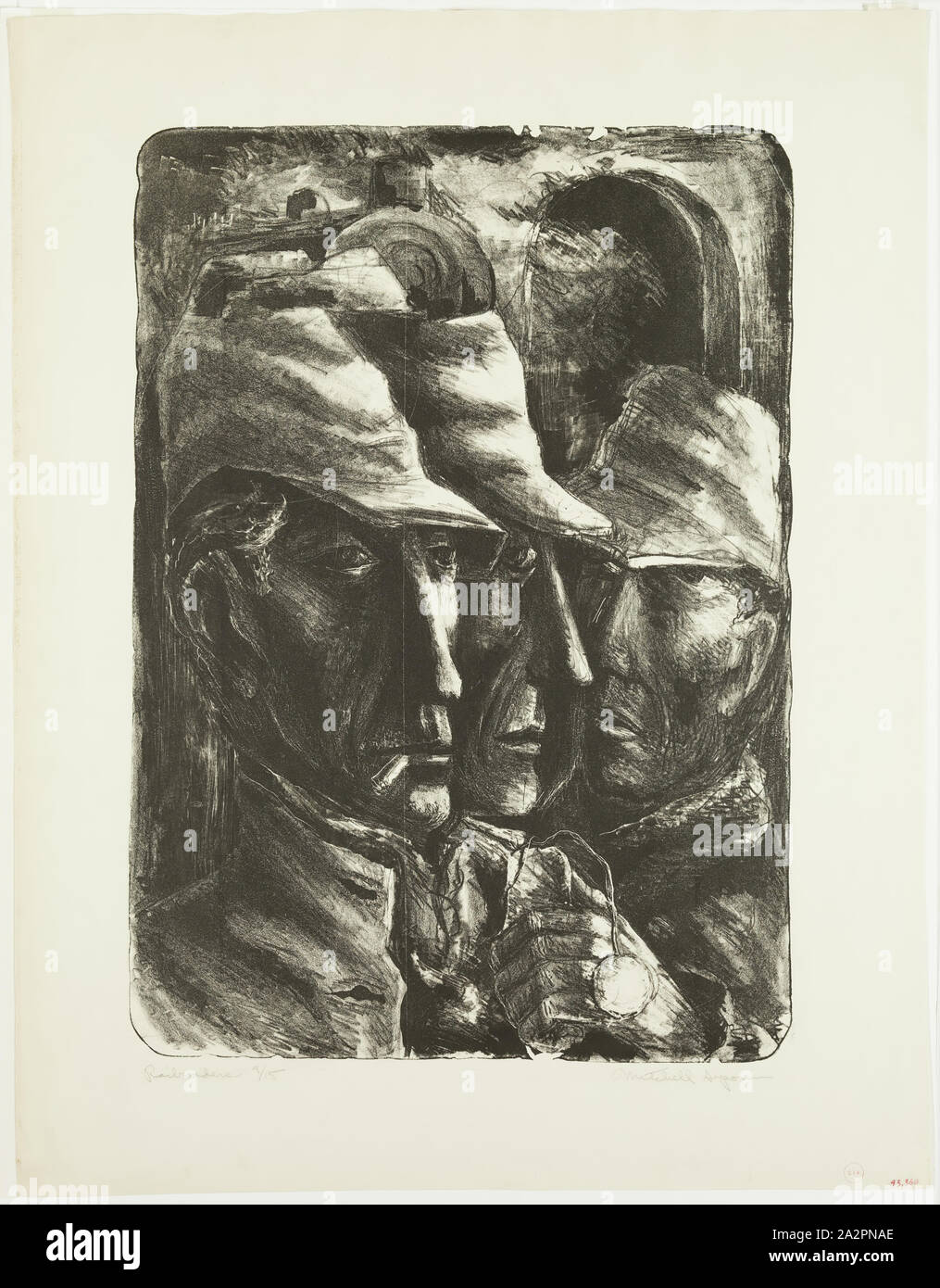 Mitchell Siporin, American, 1910-1976, Railroaders, ca. between 1935 and 1942, lithograph printed in black ink on wove paper, Image: 21 7/8 × 15 1/2 inches (55.6 × 39.4 cm Stock Photo