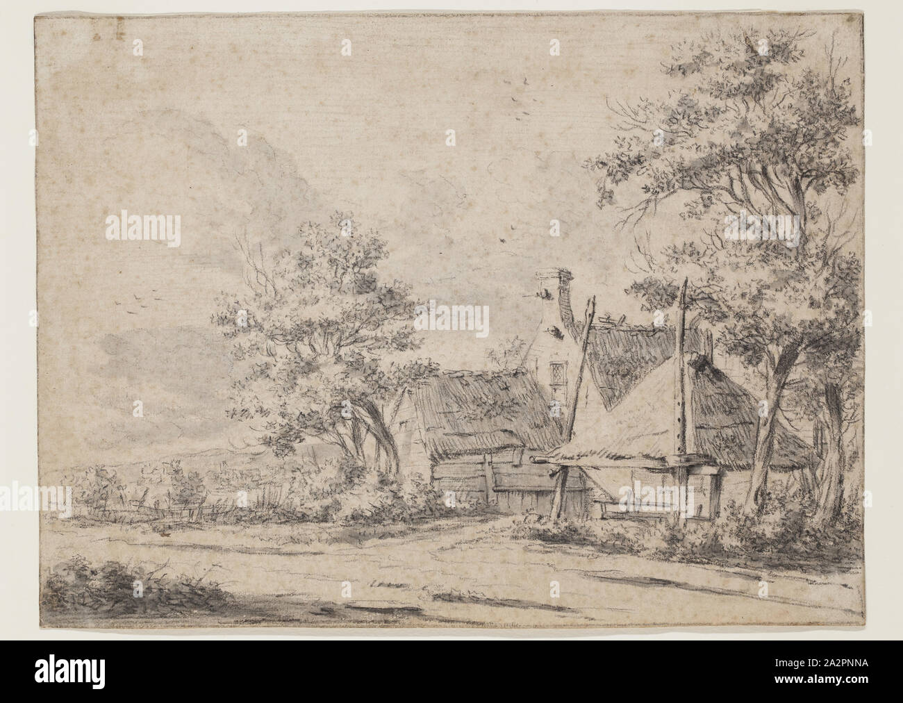 circle of Jacob Isaaksz van Ruisdael, Dutch, 16281682, Farm Building by a Road, between mid to