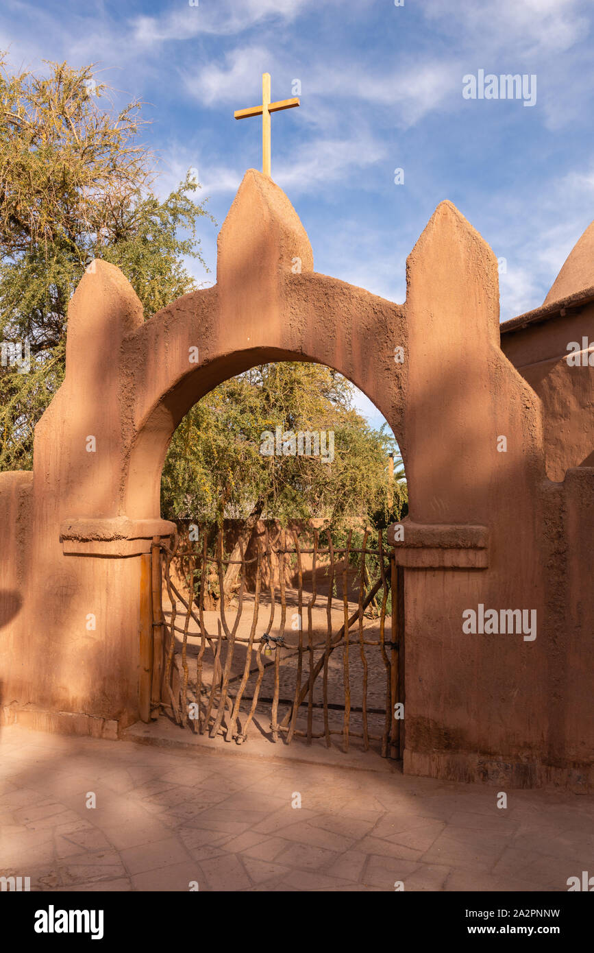 Entrance gate to the Iglesia San Pedro De AtacamaSan Pedro de Atacama or Church San Pedro de Atatcama, Anden, Republic of Chile, Latin America Stock Photo