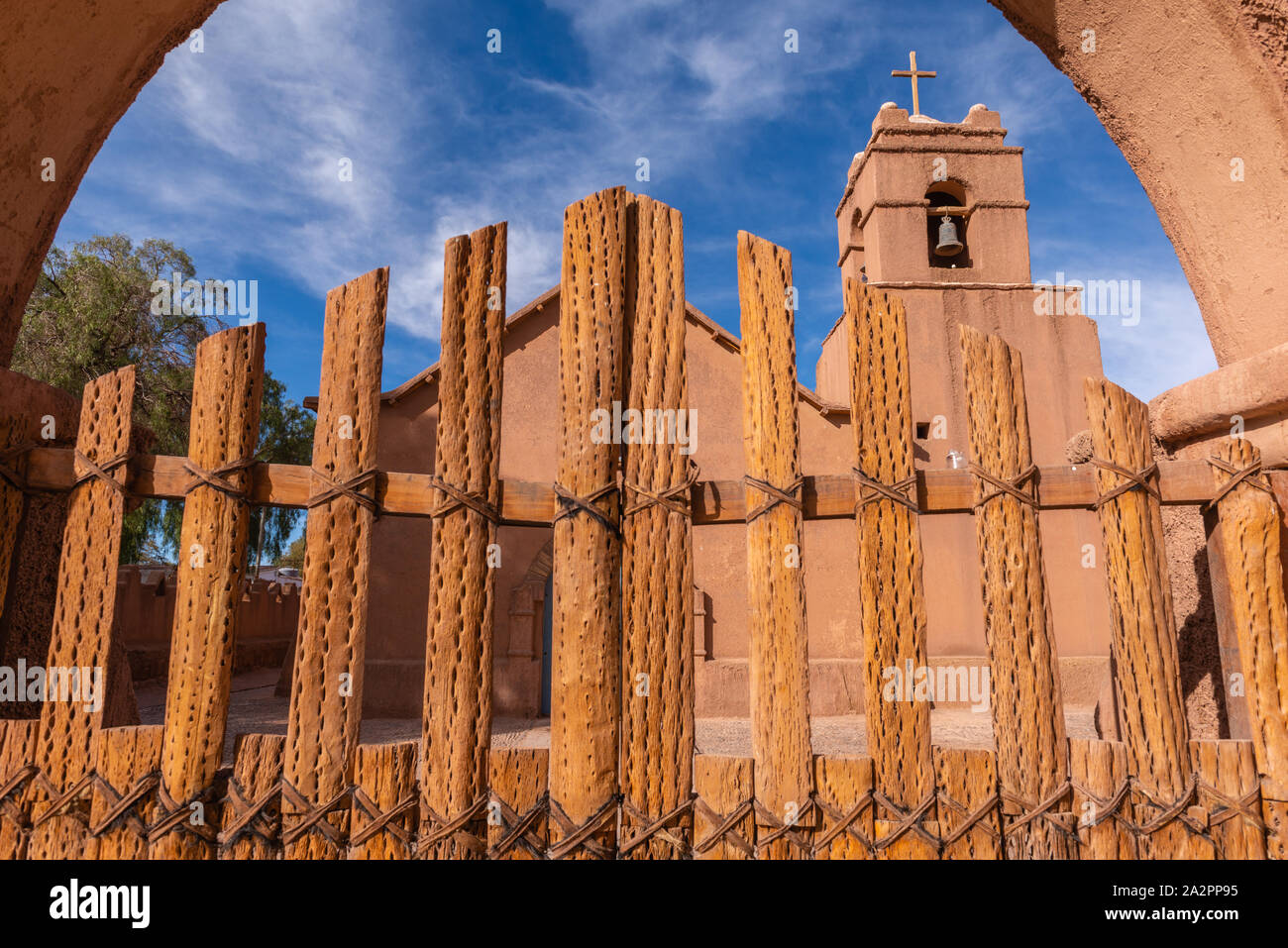 Entrance gate to the Iglesia San Pedro De AtacamaSan Pedro de Atacama or Church San Pedro de Atatcama, Anden, Republic of Chile, Latin America Stock Photo