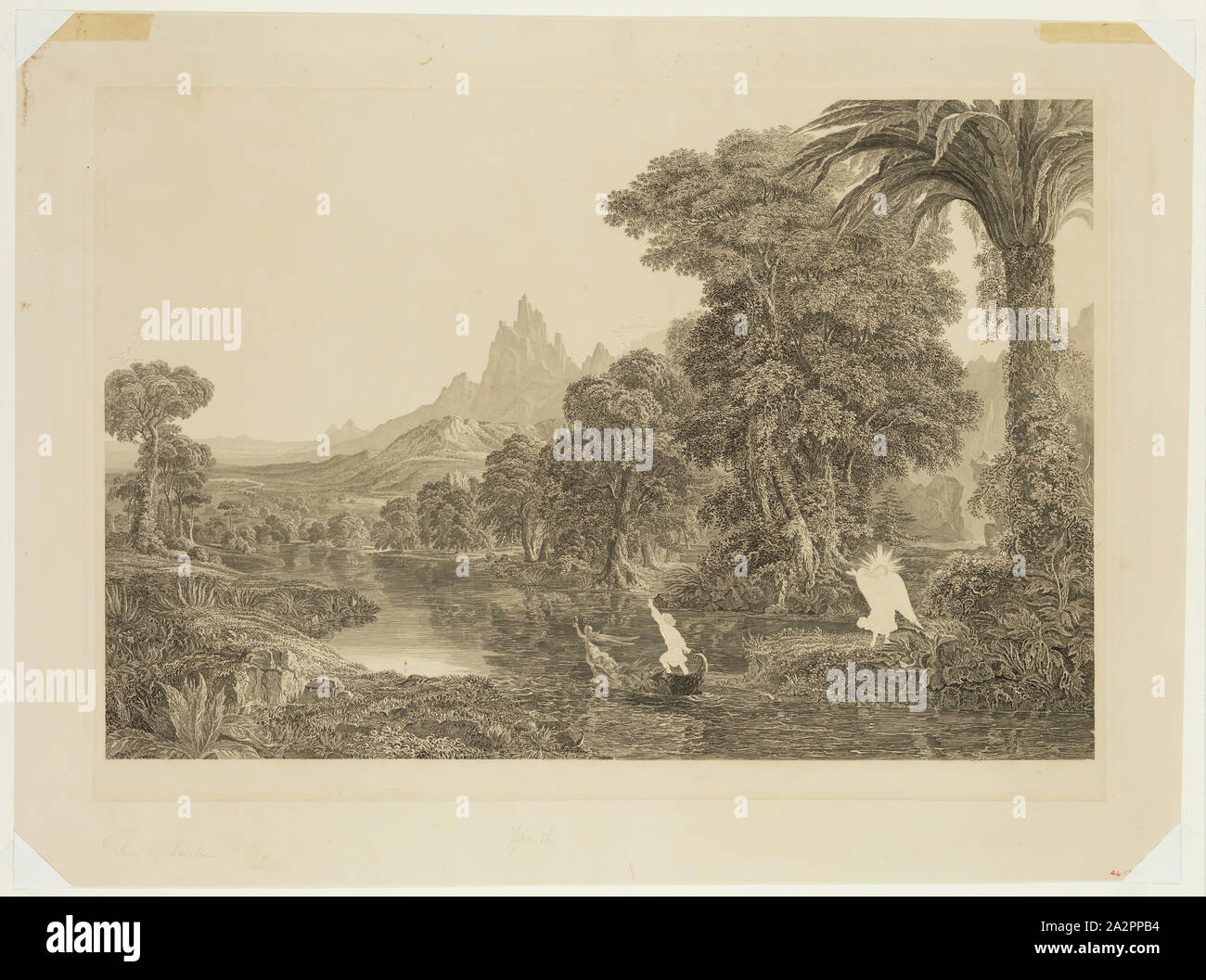 James Smillie, American, 1807-1885, after Thomas Cole, American, 1801-1848, Youth, ca. 1855, etching printed in black ink on chine-collé, Image: 15 1/4 × 22 7/8 inches (38.7 × 58.1 cm Stock Photo