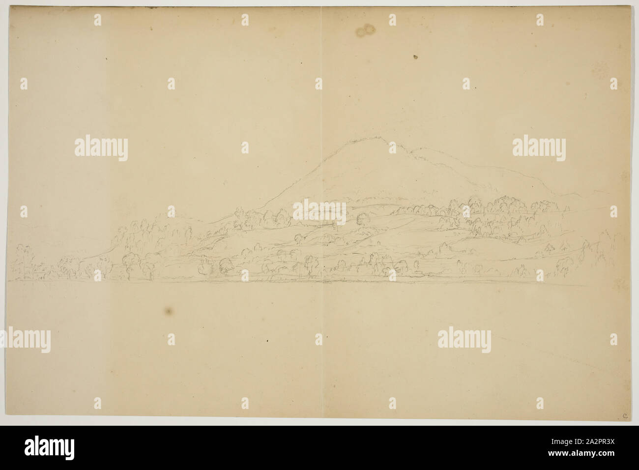 John W. Casilear, American, 1811-1893, View of the Catskill Mountains from the Hudson River, 19th century, graphite on paper, Sheet: 9 3/16 × 13 7/8 inches (23.3 × 35.2 cm Stock Photo