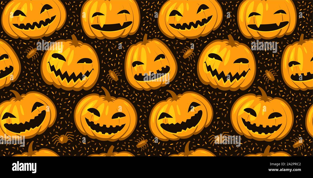 Halloween party seamless background. Pattern pumpkins vector illustration Stock Vector