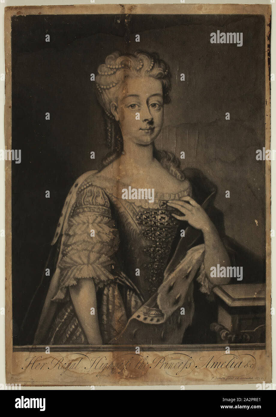 John Simon, English, 1675-1751, Her Royal Highness the Princess Amelia, 1730, Sheet: 14 1/8 × 10 inches (35.9 × 25.4 cm Stock Photo