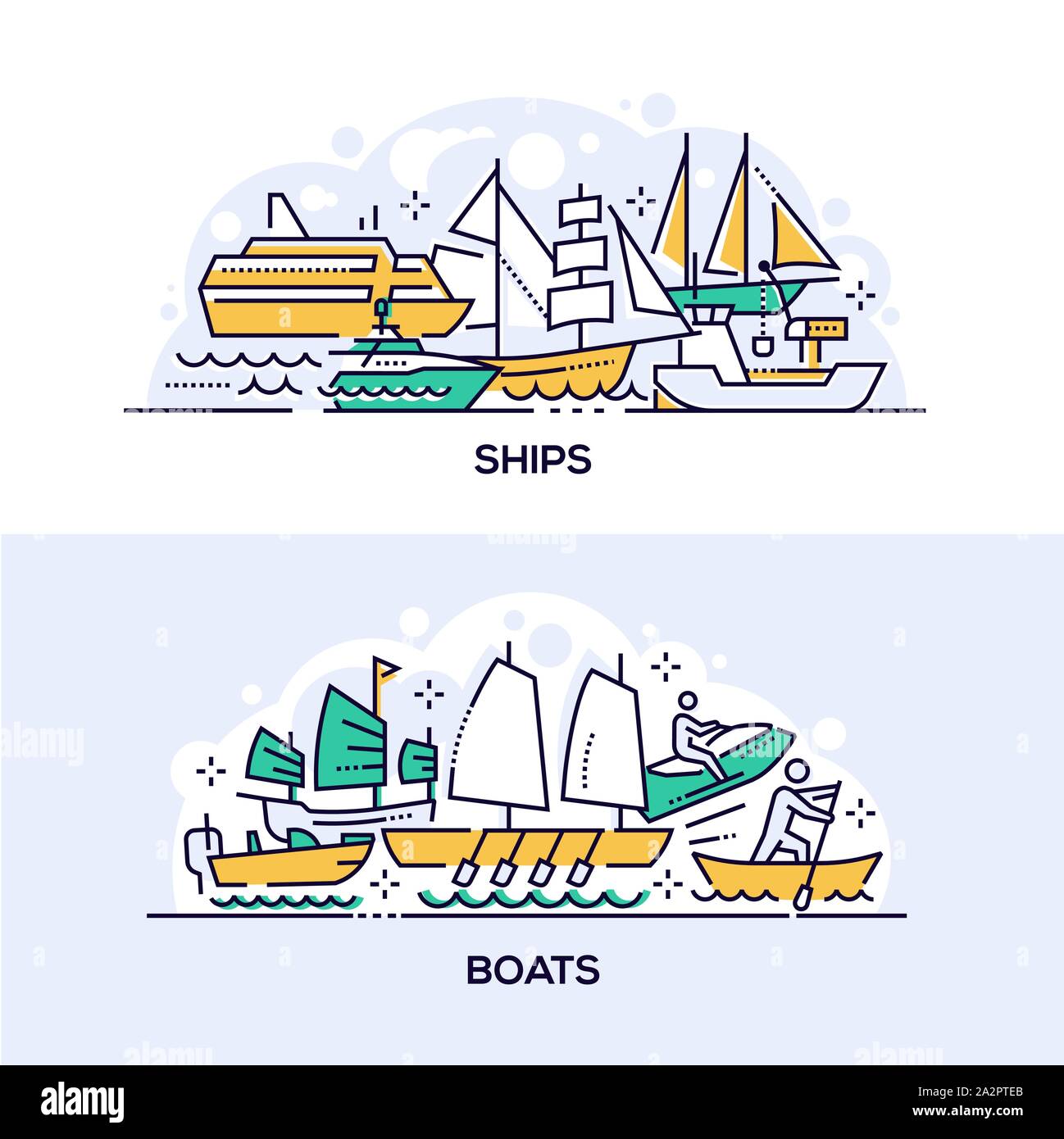 Ships and boats vector banner templates set Stock Vector