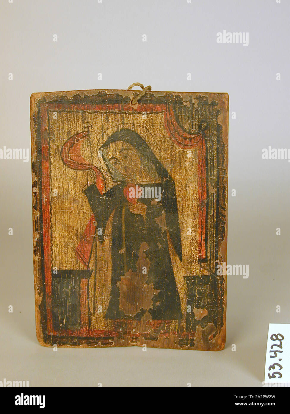 Unknown (American), Saint Gertrude, 19th century, tempera on pine panel, Overall: 9 × 6 1/2 × 3/4 inches (22.9 × 16.5 × 1.9 cm Stock Photo