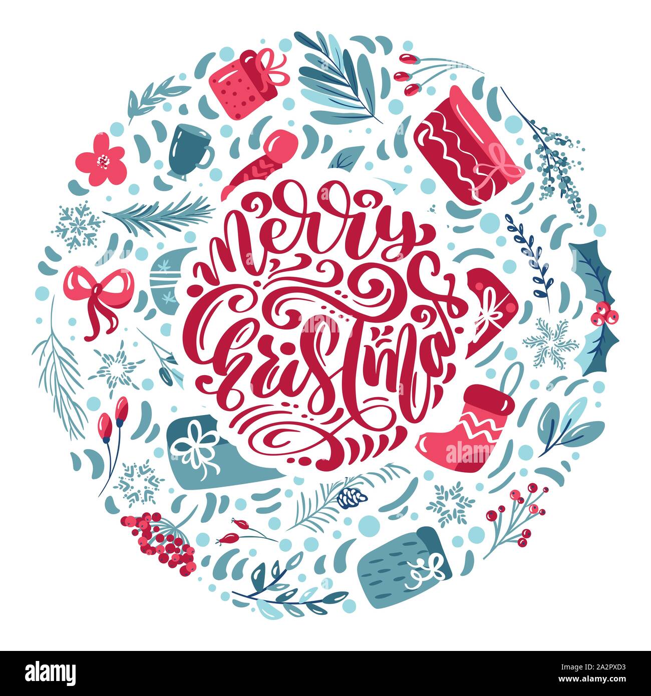 Merry Christmas calligraphic lettering hand written vector text ...