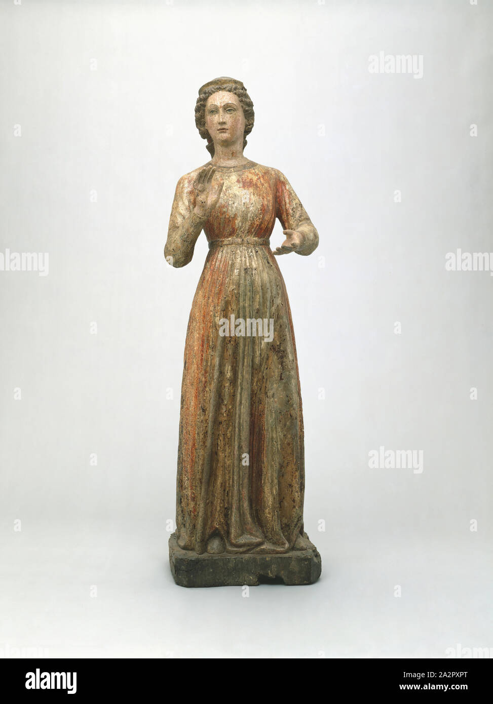 Unknown (Italian), The Virgin Annunciate, ca. between 1390 and 1410, Wood with polychrome decoration, Including base: 61 1/2 × 19 1/4 inches (156.2 × 48.9 cm Stock Photo