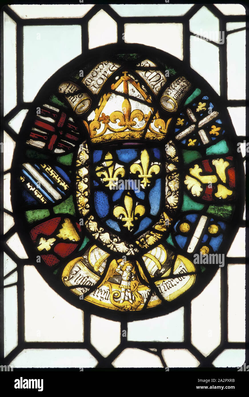 possibly Unknown (Swiss), Heraldic Panel Commemorating the Marriage of Charles VIII of France and Anne of Brittany and the Treaty of Sable, 1490, late 16th/early 17th Century, Stained glass: Pot metal; white glass with silver stain, 28 3/4 x 44 7/8 x 2 1/4 in. (73.0 x 114.0 x 5.7 cm Stock Photo