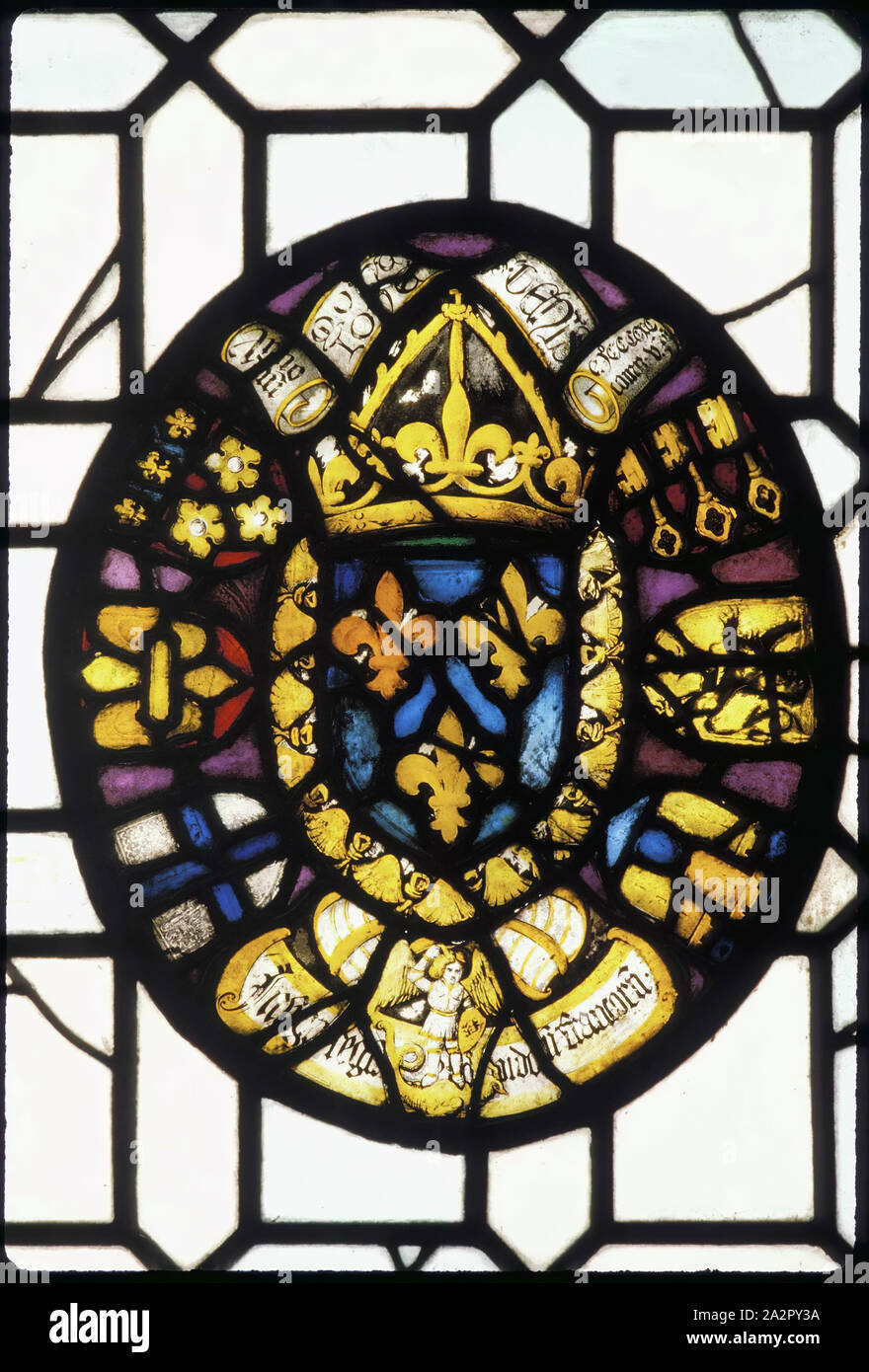 possibly Unknown (Swiss), Heraldic Panel Commemorating the Marriage of Charles VIII of France and Anne of Brittany and the Treaty of Sable, 1490, late 16th/early 17th Century, Stained glass: Pot metal; white glass with silver stain, 28 3/4 x 44 7/8 x 2 1/4 in. (73.0 x 114.0 x 5.7 cm Stock Photo