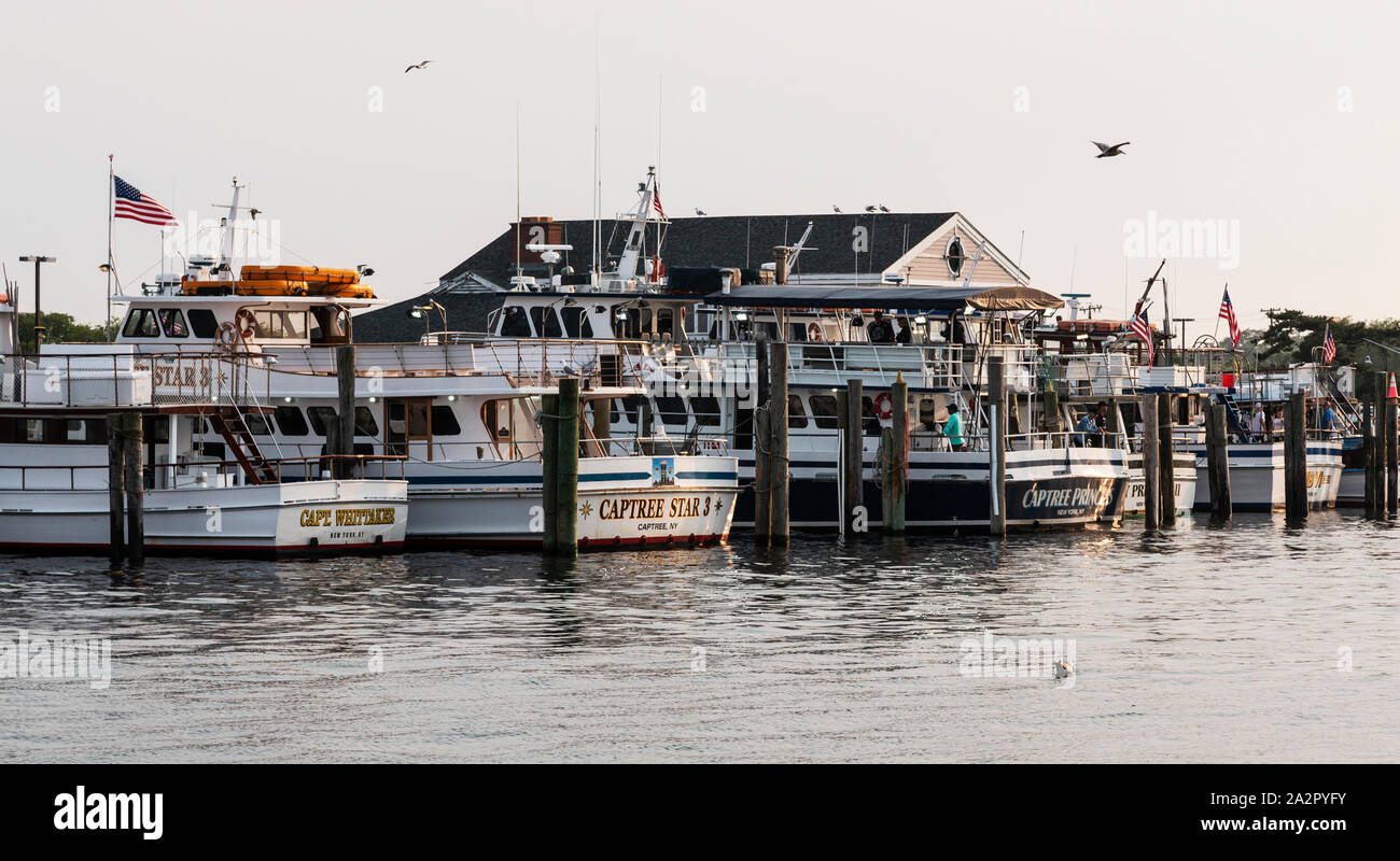 Bay Shore, New York, USA 1 June 2019 Fishing charter boats with