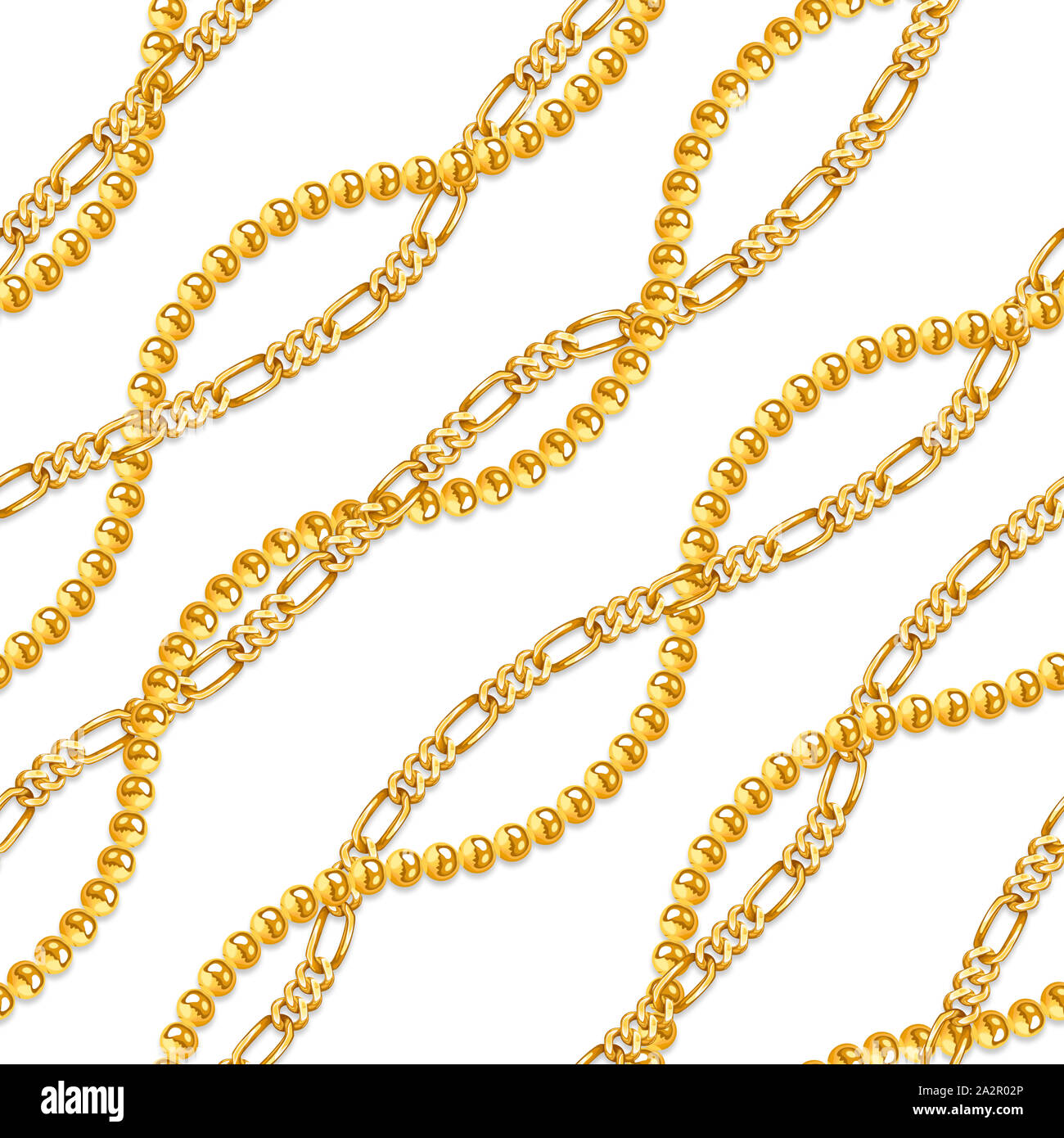 Seamless gold chains pattern. Repeat design. Curved waves, chains, DNA. Design for decor, fabric, prints, textile. isolated on white background. Stock Photo