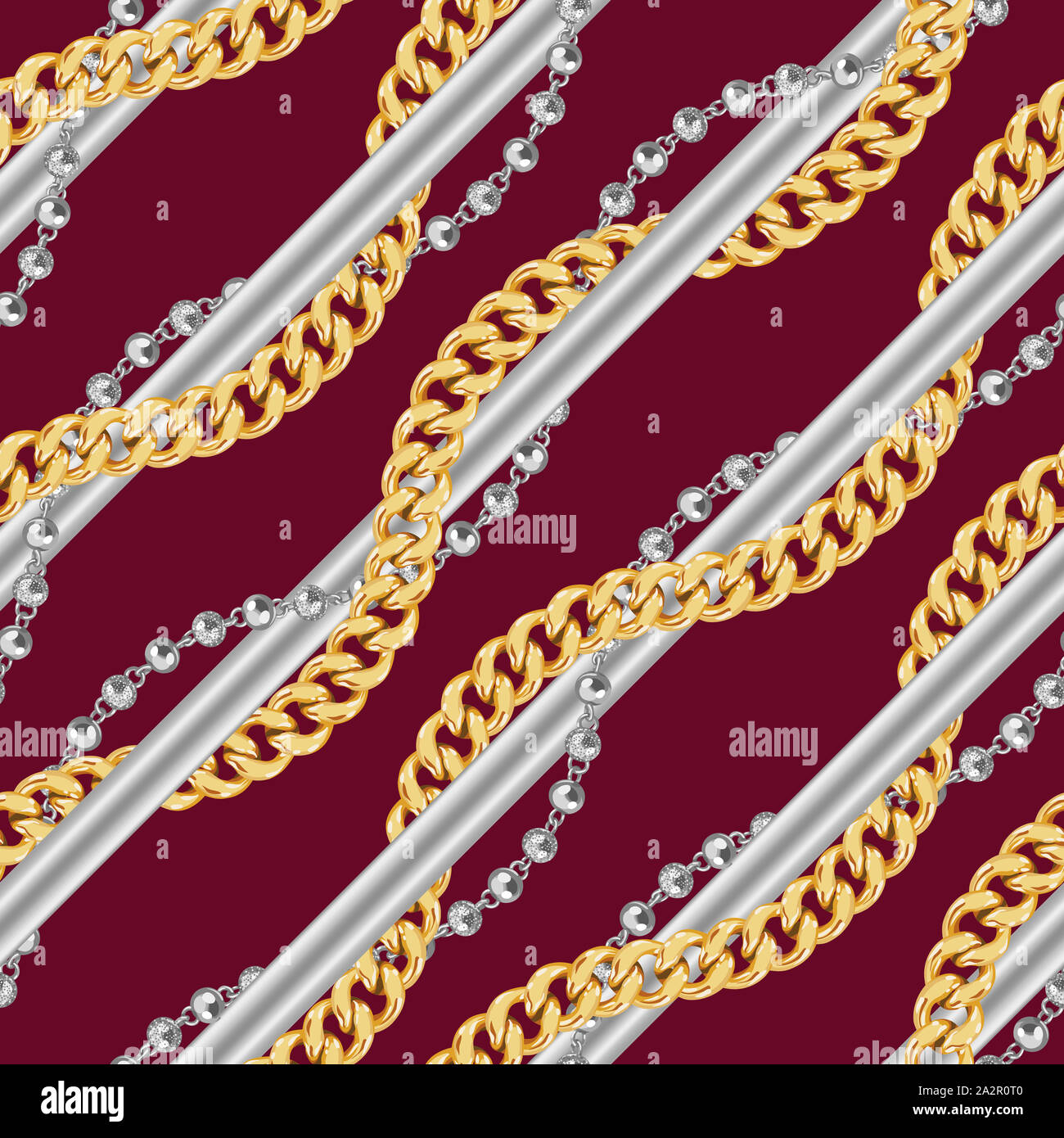 Abctract seamless pattern with gold and silver chains striped on dark ...
