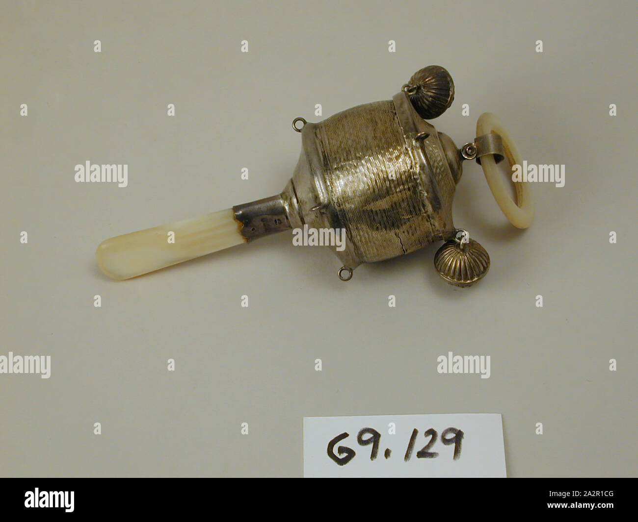 Solid Silver Baby Rattle w// Bells Whistle /& Teether