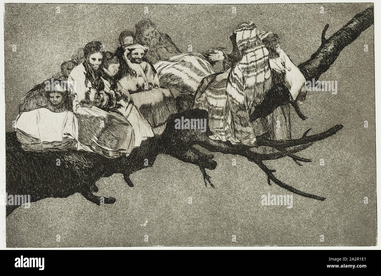 Francisco Goya, Spanish, 1746-1828, Ridiculous Folly, ca. 1816, etching, aquatint. and drypoint printed in black ink on wove paper, Plate: 9 5/8 × 13 3/4 inches (24.4 × 34.9 cm Stock Photo