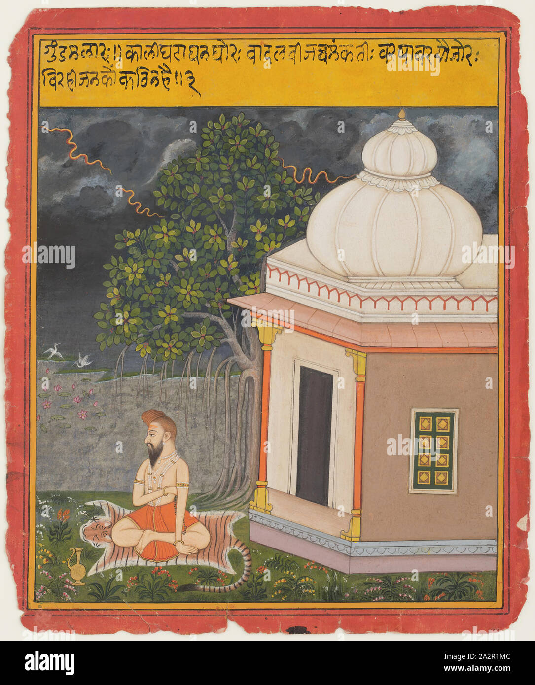 Unknown (Indian), Ascetic Enduring a Thunderstorm, ca. 1700, Gouache and gilt on paper, Image: 9 1/2 × 7 7/8 inches (24.1 × 20 cm Stock Photo