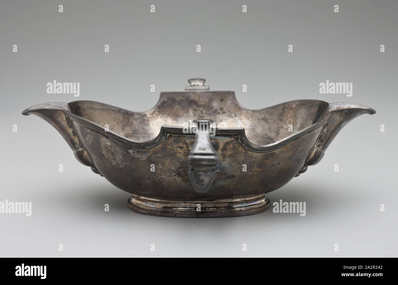 Sauce Boat, 1808, silver, 2 1/2 x 8 3/4 x 7 1/8 in. (6.4 x 22.2 x 18.1 cm Stock Photo