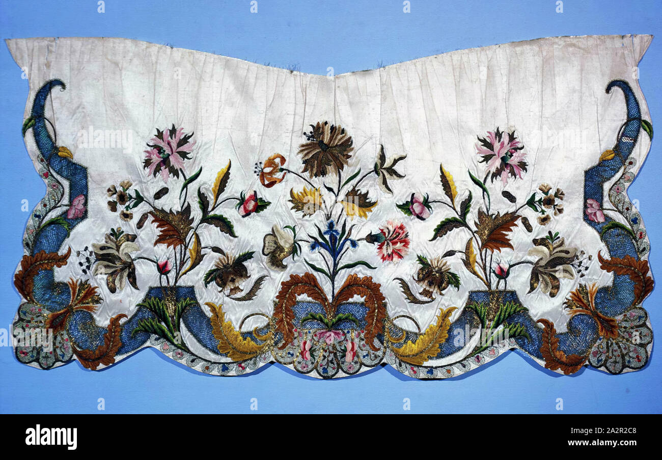 Unknown (English), Apron, c. 1720, Foundation Fabric: silk plain weave, Fibers: silk and metal; Technique: embroidery, silk and metal, 20 x 38 1/2 in Stock Photo
