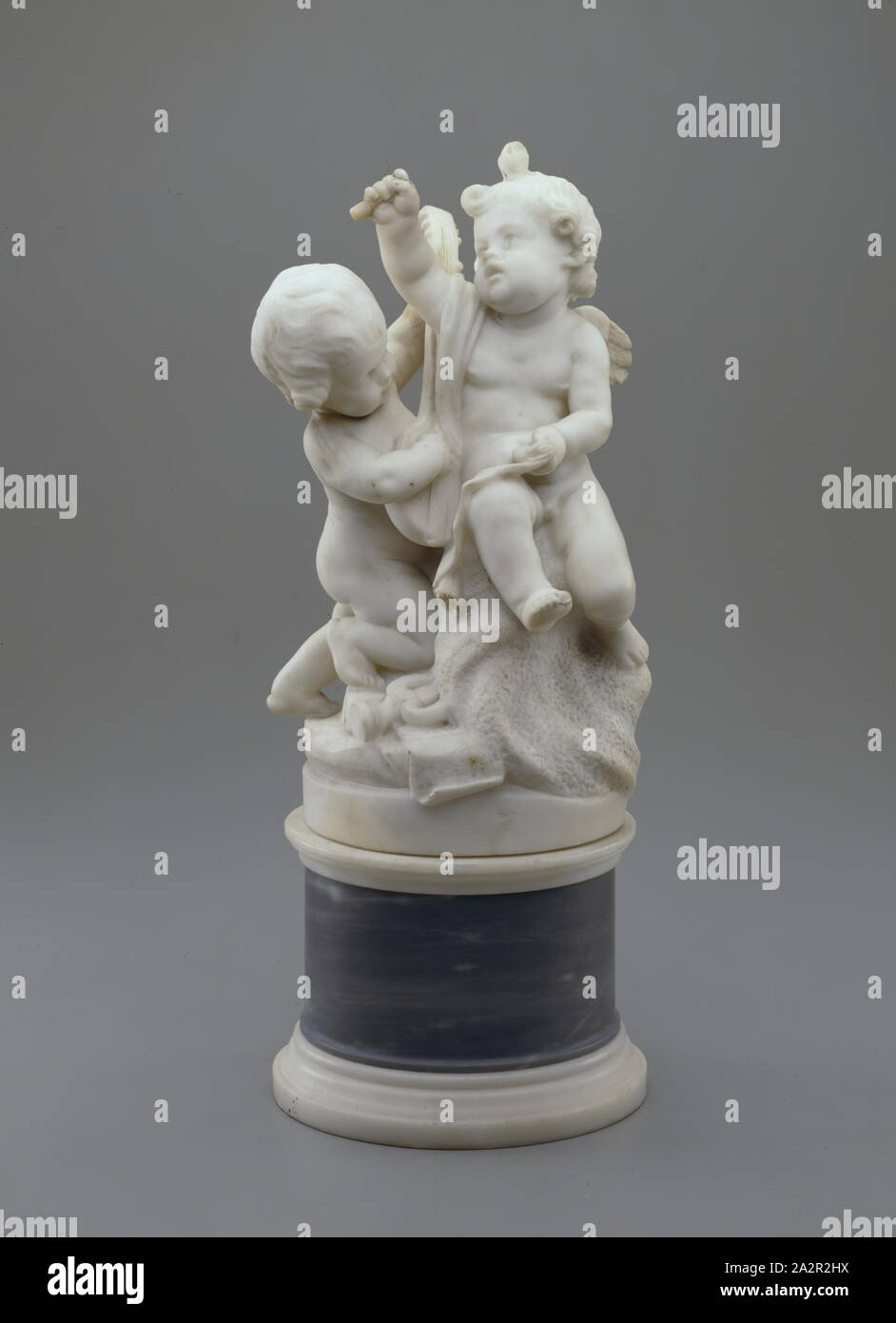 Unknown (French), Two Children Personifying Music, c. 1775/1800, marble, Overall: 13 1/4 × 5 1/2 × 5 1/4 inches (33.7 × 14 × 13.3 cm Stock Photo