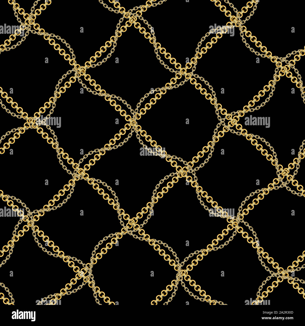 Abctract Seamless Pattern With Gold Chains Striped By Cross On Black