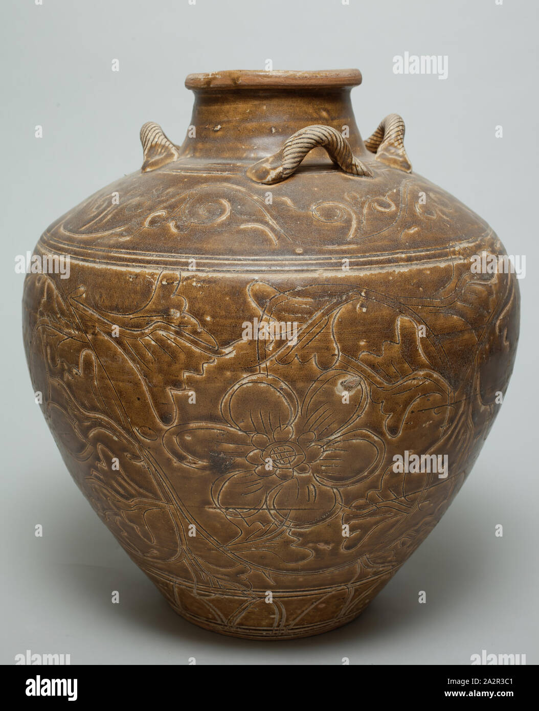 Vietnamese, Annamese, Storage Jar with Incised Floral Scroll Decoration ...