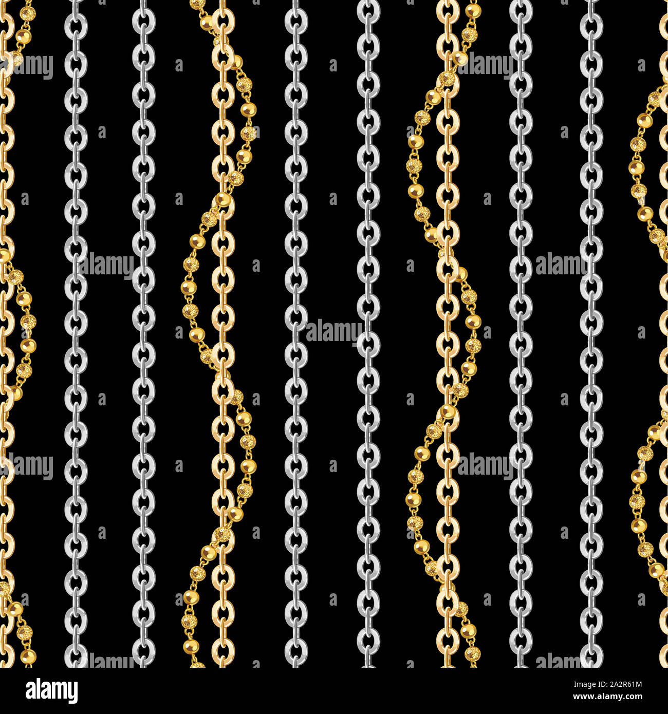 Abstract seamless pattern with gold and silver chains on black ...
