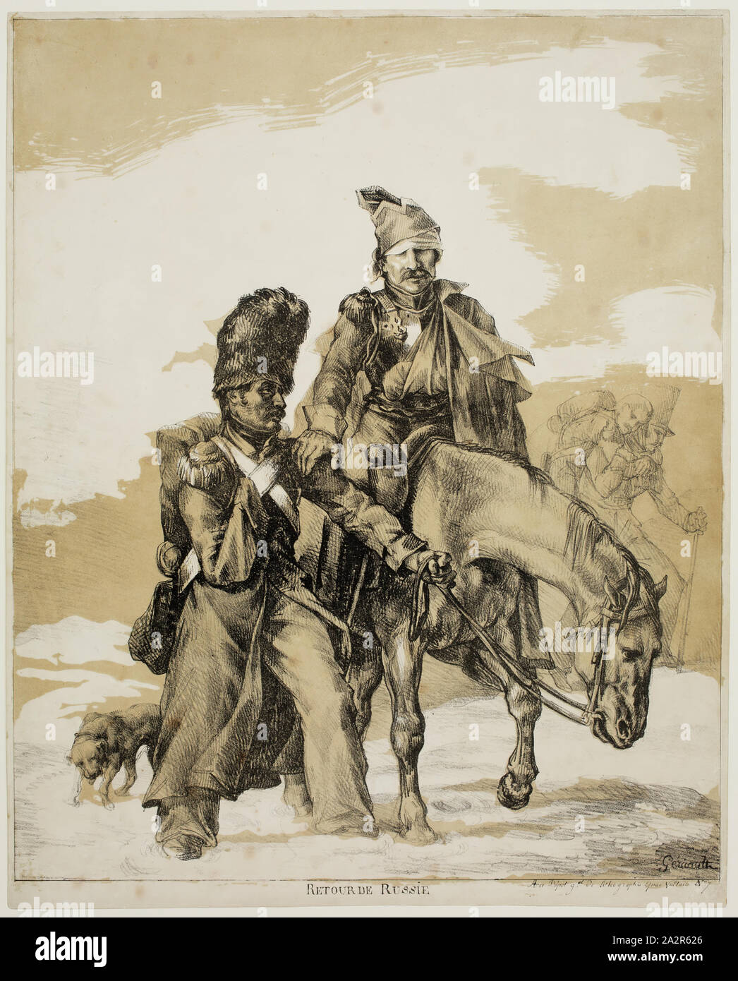 Théodore Géricault, French, 1791-1824, Retour de Russie, 1818, lithograph printed in black ink with deep yellow tint stone on wove paper, Image: 17 1/2 × 14 1/4 inches (44.5 × 36.2 cm Stock Photo