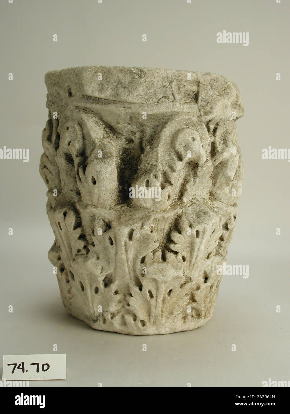 Roman, Corinthian Capital, 1st/3rd Century, marble, Overall: 10 1/4 × 9 1/4 × 8 1/2 inches (26 × 23.5 × 21.6 cm Stock Photo