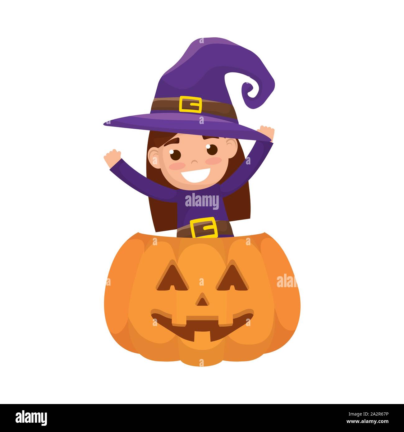 little girl with witch and pumpkin costume character Stock Vector Image ...