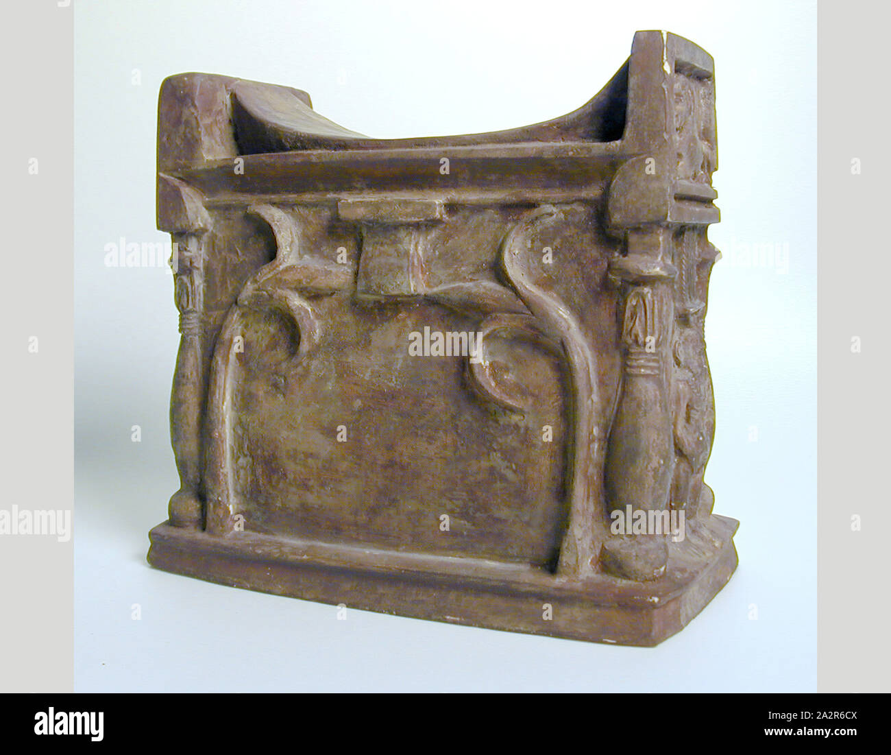 Egyptian, Headrest, 200 BC/200 AD, Polychromed limestone, 9 1/2 x 10 1/4 x 5 3/4 in Stock Photo