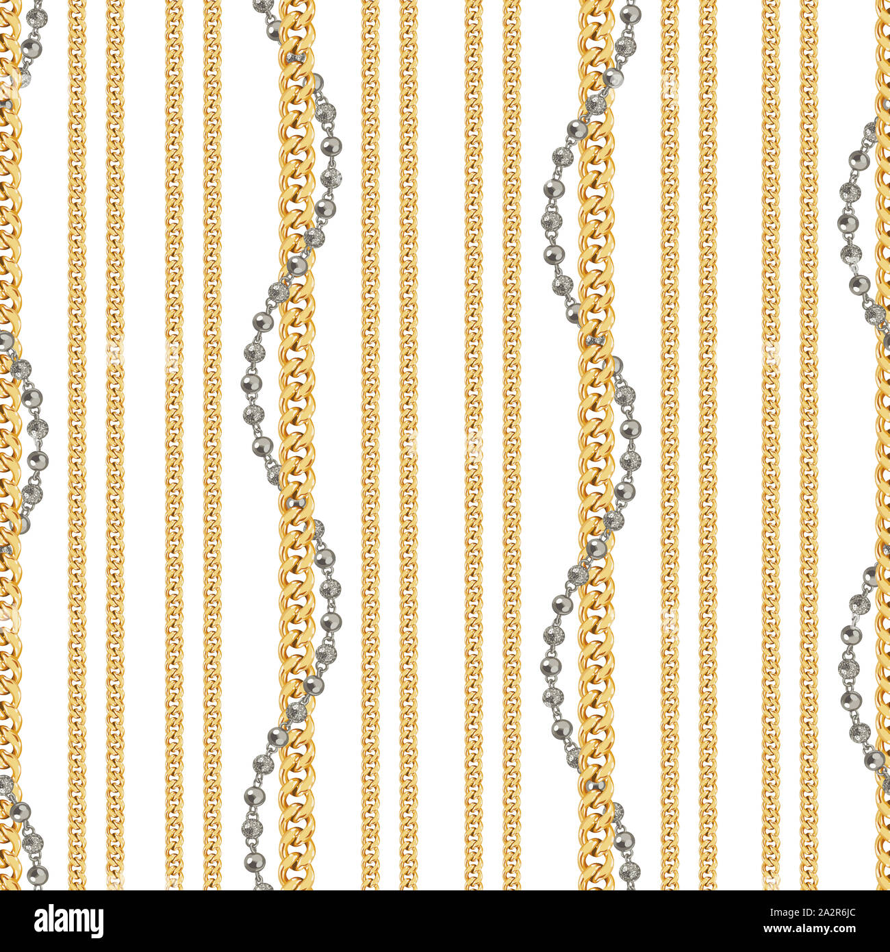 Abstract seamless pattern with gold and silver chains on white ...