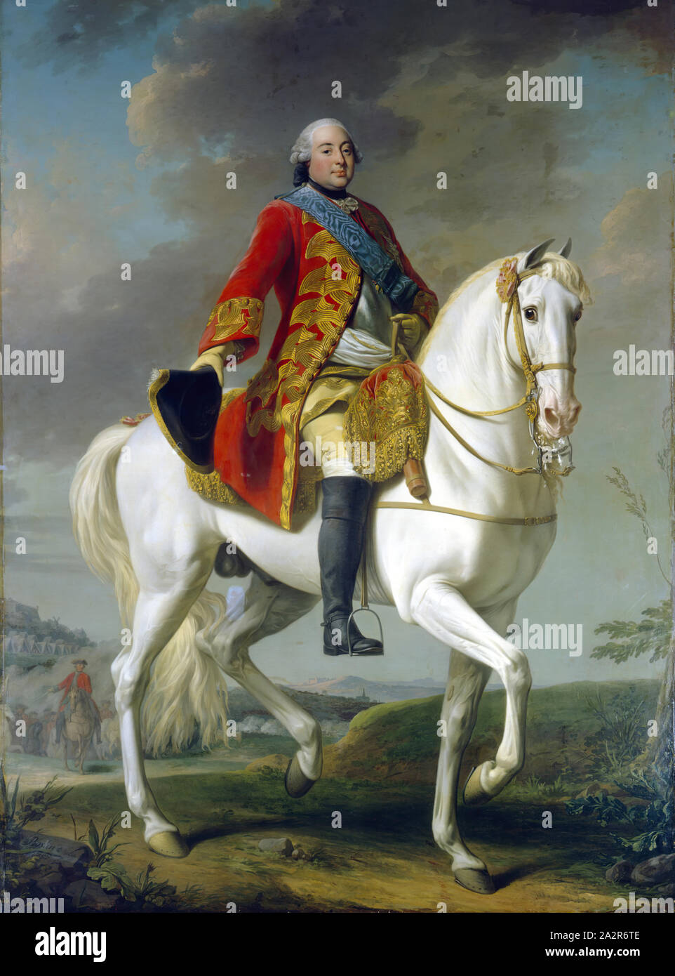Alexandre Roslin, Swedish, 1718-1793, Louis-Philippe, Duc d'Orleans, Saluting his Army on the Battlefield, 1757, oil on canvas, Unframed: 133 × 102 × 6 1/4 inches (3 m 37.8 cm × 259.1 cm × 15.9 cm Stock Photo