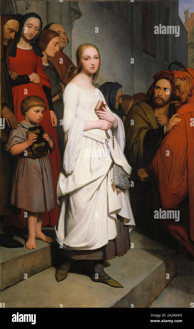 Ary Scheffer, French, 1795-1858, Marguerite Leaving Church, 1838, oil on canvas, Unframed: 84 5/8 × 54 1/8 inches (214.9 × 137.5 cm Stock Photo