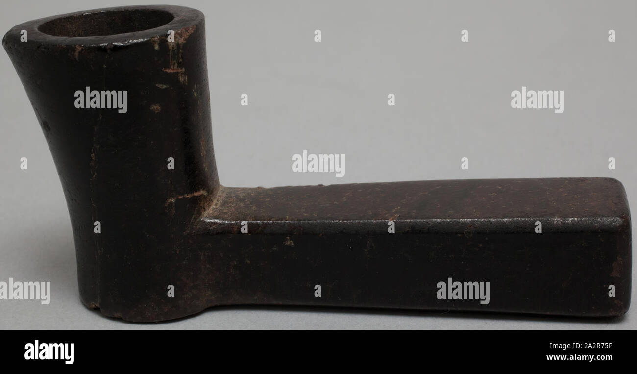 Cherokee, Native American, Pipe Bowl, ca. 1800, black stone, Overall: 1 3/4 × 2 3/4 × 3/4 inches (4.4 × 7 × 1.9 cm Stock Photo