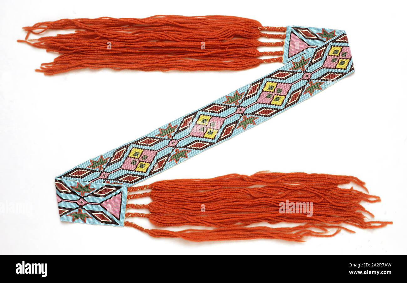 Winnebago, Native American, Beaded Sash, ca. 1880, wool yarn, glass beads  and plant fiber, Overall: 74 × 3 inches (188 × 7.6 cm Stock Photo - Alamy