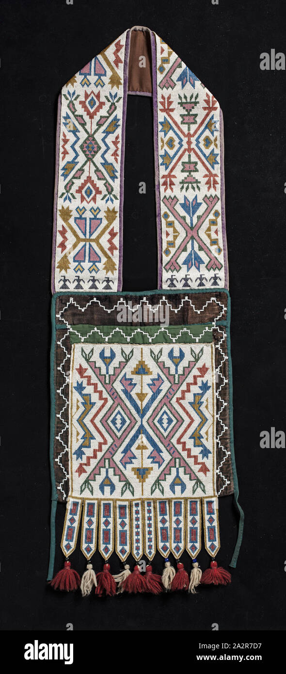 Chippewa, Native American, Shoulder Bag, ca. 1888, velveteen cloth and beads, Overall: 38 5/8 × 12 3/4 inches (98.1 × 32.4 cm Stock Photo