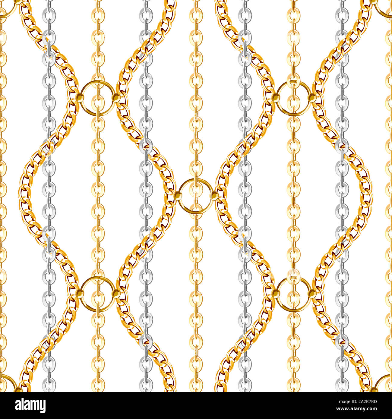 Abstract seamless pattern with gold and silver chains on white ...