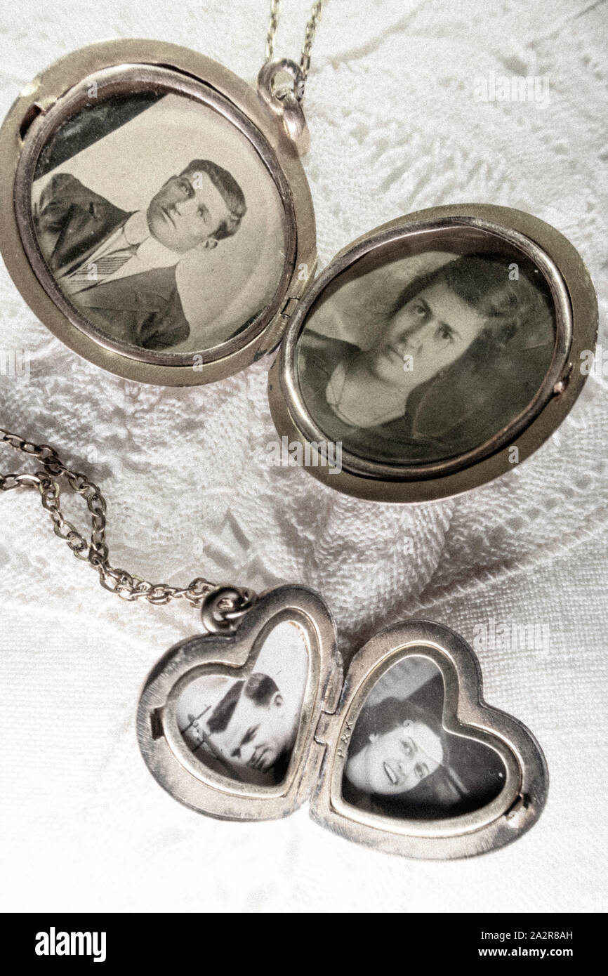 Still Life of Vintage Lockets with Pictures, USA Stock Photo Alamy