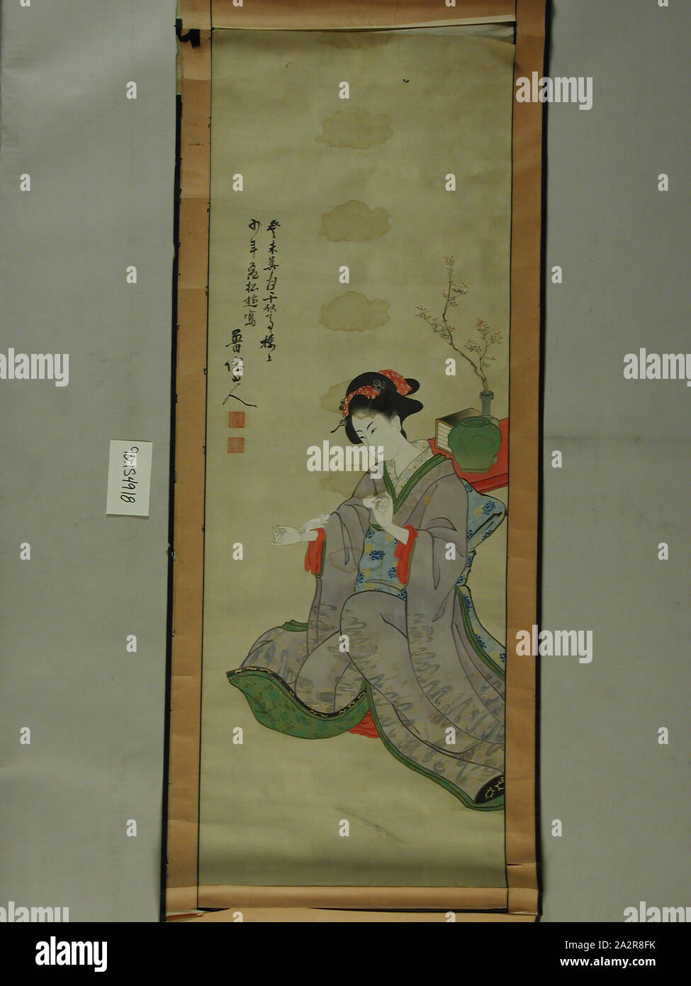 Unknown (Japanese), Kakemono, c. 1873, Silk, colors, 65 1/4 x 18 3/8 in. (165.7 x 46.7 cm Stock Photo