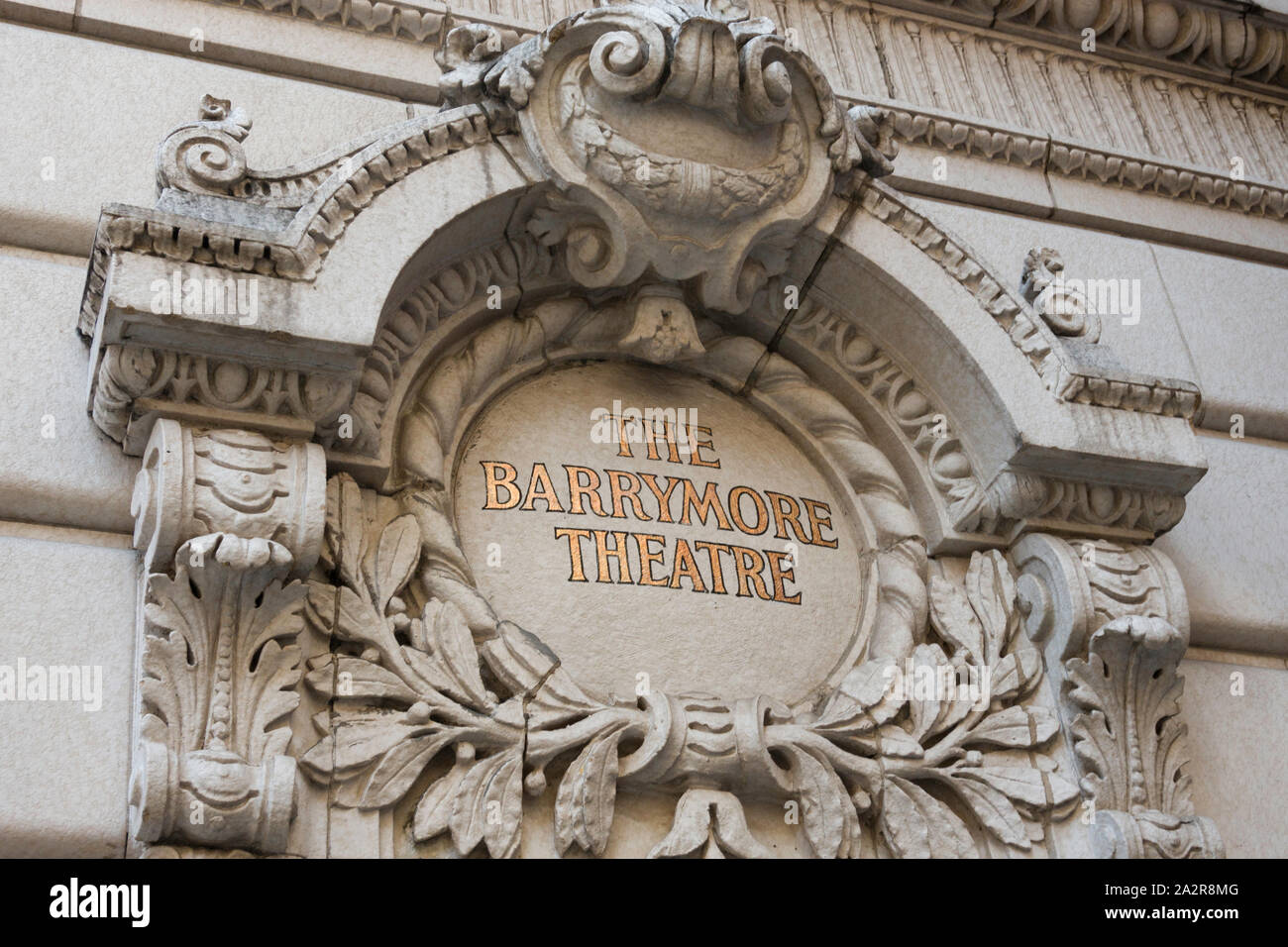 Ethel Barrymore Theater Carved Name in Times Square, New York City, USA Stock Photo