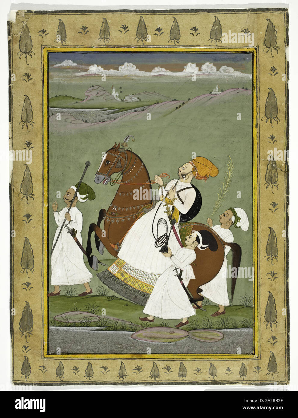Unknown (Indian), Raja on Horseback with Attendants, middle 18th Century Stock Photo