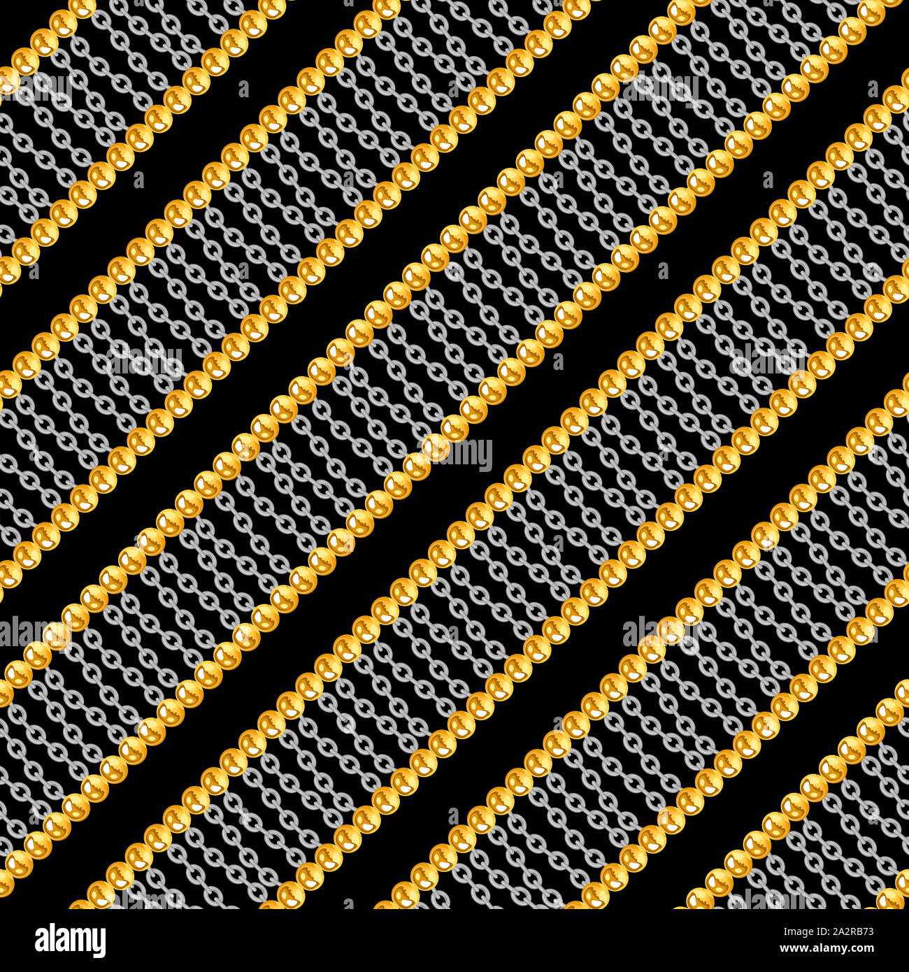 Seamless pattern with shiny gold and silver chains on black background ...