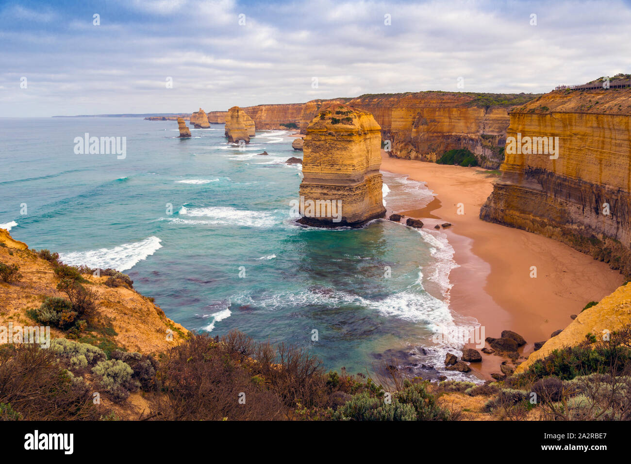 The Twelve Apostles, near Port Campbell in the Port Campbell National Park, Great Ocean Road, Victoria, Australia.  The Apostles are limestone stacks Stock Photo